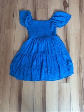 Rewind Bright Blue Puff-Sleeve Tiered Dress